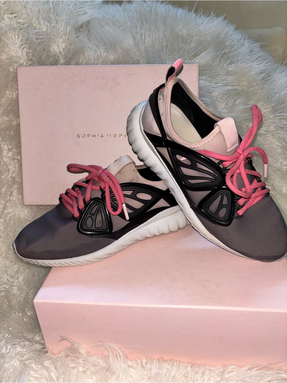Sophia Webster Pink & Gray Butterfly-Accent Knit Sneakers